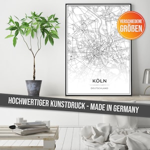 Stadt Karte Köln Poster mit hochauflösendem Druck - Kunstdruck "Made in Germany" auf Qualitäts-Papier - Geschenkidee Kunst, City Map