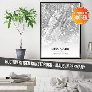Stadt Karte New York Poster mit hochauflösendem Druck - Kunstdruck "Made in Germany" auf Qualitäts-Papier - Geschenkidee Kunst, City Map