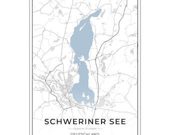 Póster de mapas de lagos del lago Schwerin con coordenadas