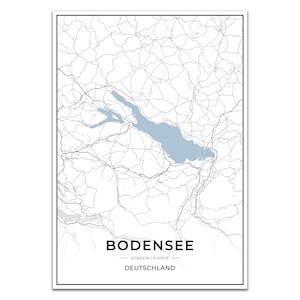 See Karten Poster Bodensee mit Koordinaten