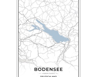 Póster de mapas de lagos del lago de Constanza con coordenadas