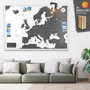 Europakarte Weiß magnetisches Poster VACENTURES Original Größe XL und XXL inklusive Magnete