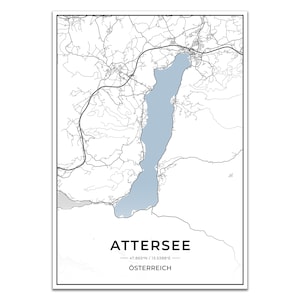 See Karten Poster Attersee mit Koordinaten