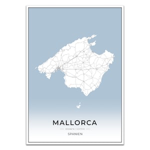 Insel Karten Poster Mallorca mit Koordinaten