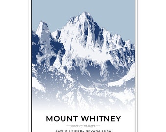 Póster Montañas Monte Whitney con coordenadas