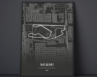 Póster de la pista de carreras de Miami: arte mural de deportes de motor: regalo para fanáticos