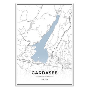 See Karten Poster Gardasee mit Koordinaten