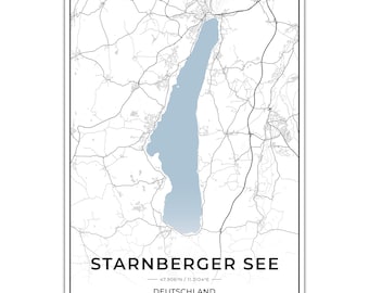 Póster de mapas de lagos del lago Starnberg con coordenadas