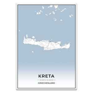 Insel Karten Poster Kreta mit Koordinaten