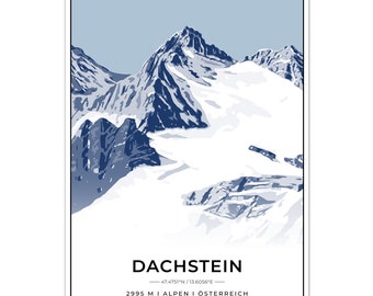 Póster Montañas Dachstein con coordenadas