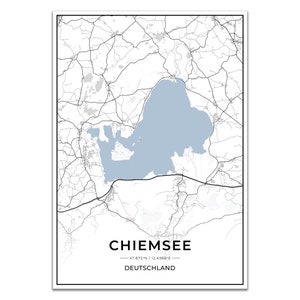 See Karten Poster Chiemsee mit Koordinaten