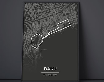 Póster de la pista de carreras de Bakú: arte mural de deportes de motor: regalo para fanáticos