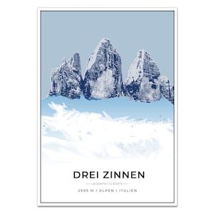 Berge Poster Drei Zinnen mit Koordinaten