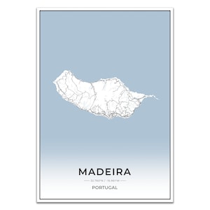 Insel Karten Poster Madeira mit Koordinaten
