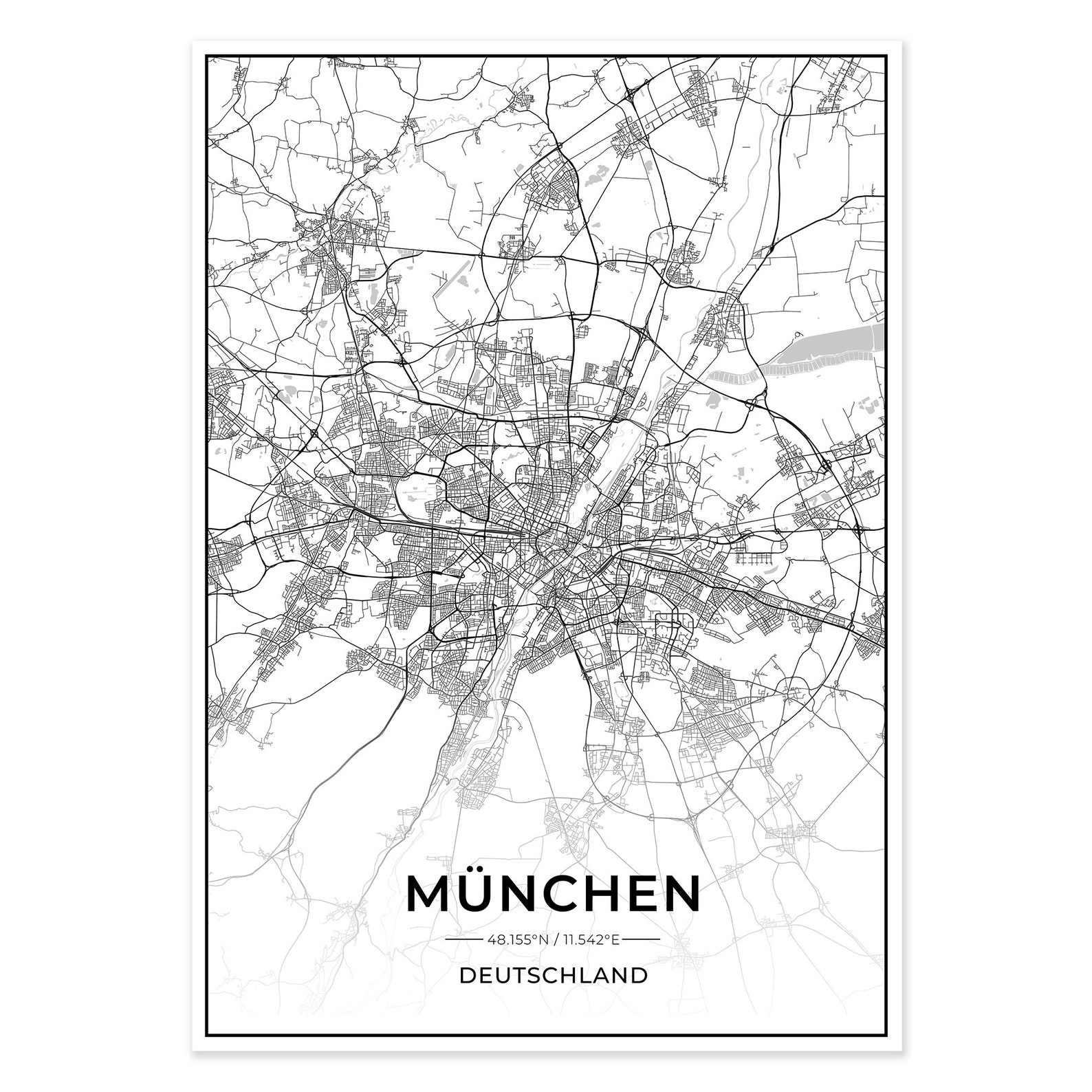 Stadt Karte München Poster mit hochauflösendem Druck | Etsy