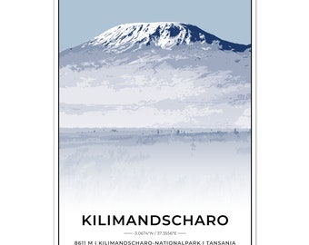 Póster Montañas Kilimanjaro con coordenadas.