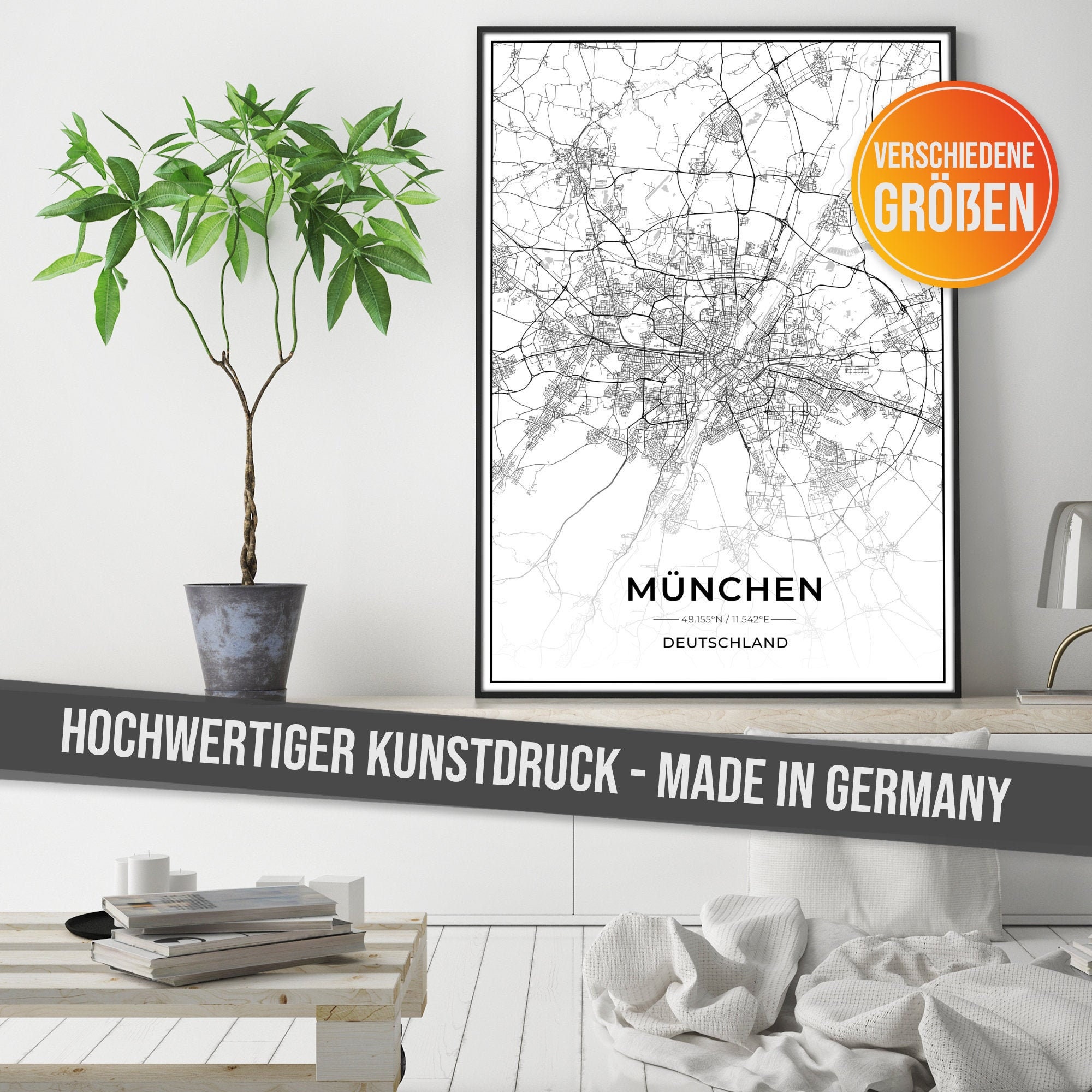 City map Munich poster with high-resolution print - art print "Made in Germany" on quality paper - gift idea art, city map