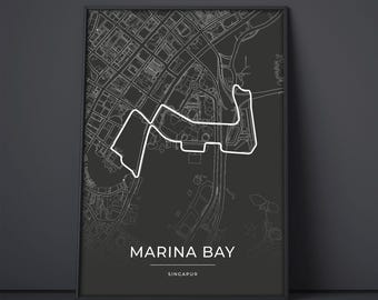 Póster de la pista de carreras de Marina Bay: arte mural de deportes de motor: regalo para fanáticos