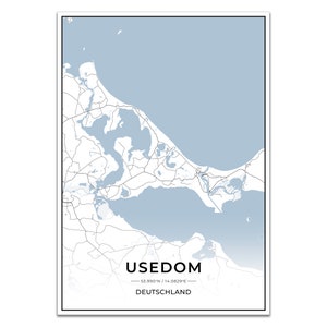 Insel Karten Poster Usedom mit Koordinaten