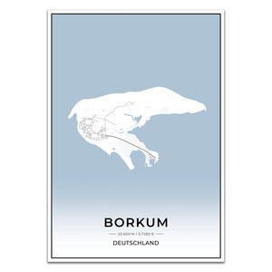 Insel Karten Poster Borkum mit Koordinaten