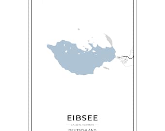 Póster de mapas del lago Eibsee con coordenadas