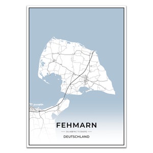 Insel Karten Poster Fehmarn mit Koordinaten