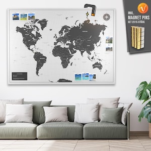World map magnetic poster "White" VACENTURES Original size XL and XXL including magnets