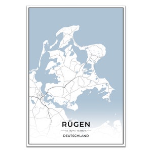 Insel Karten Poster Rügen mit Koordinaten