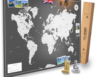 Póster magnético del mapa del mundo VACENTURES Tamaño original XL y XXL con imanes incluidos - Versión en inglés