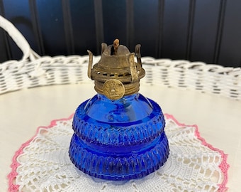 Cobalt Blue Glass Mini Oil Lamp
