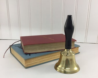 Vintage Polished Brass Hand Bell w/Black Wooden Handle