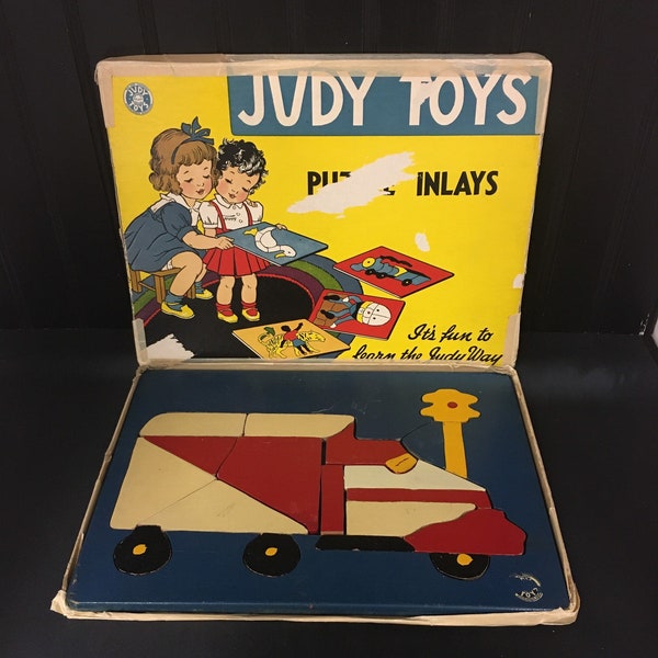 Vintage Judy Toys Wooden Puzzle in Original Box