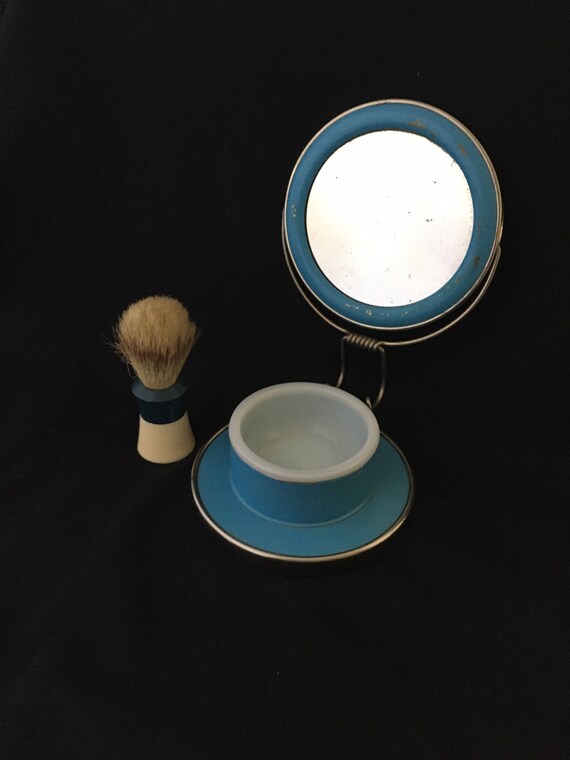 Vintage Folding Shaving Mirror W/brush & Soap Dish Etsy