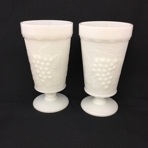Vintage Pair of Milk Glass Footed Tumblers - Harvest Grape