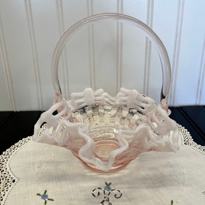 Fenton Pink Opalescent Open Lace Basket