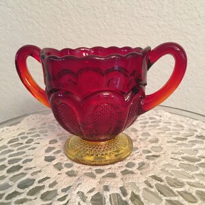 Early American Pressed Glass Ruby and Amber Sugar Bowl