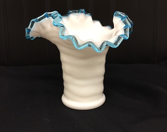 Fenton Aqua Crest Crimped Vase - 1940’s