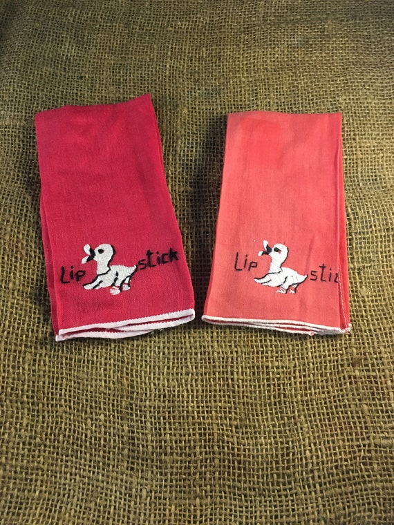 Pair of Red Lipstick Hankies - 1960's