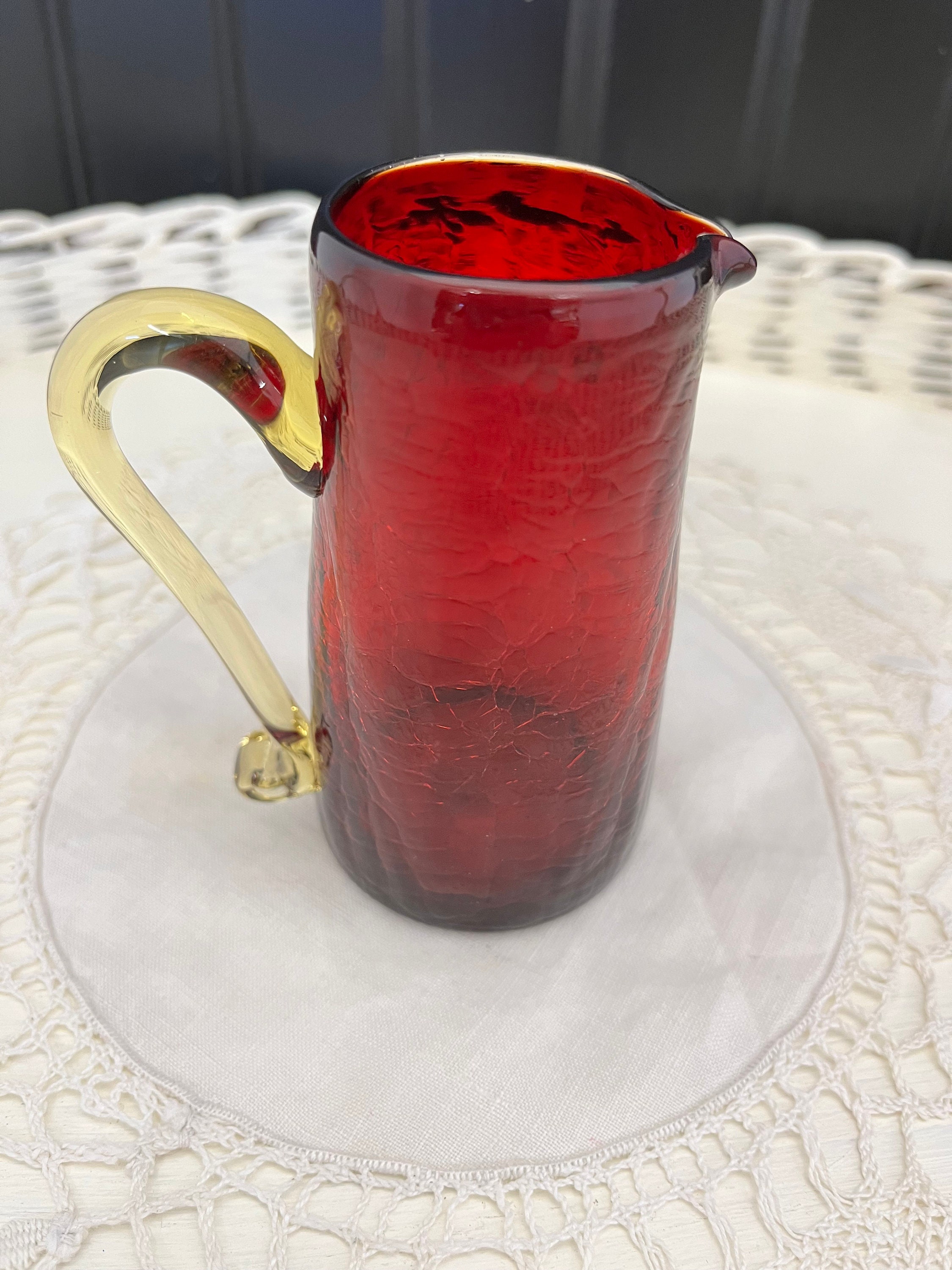 Ruby Pitcher Pilgrim Glass Company Hand Blown Ruby Red Crackle Glass Mini Pitcher - Etsy