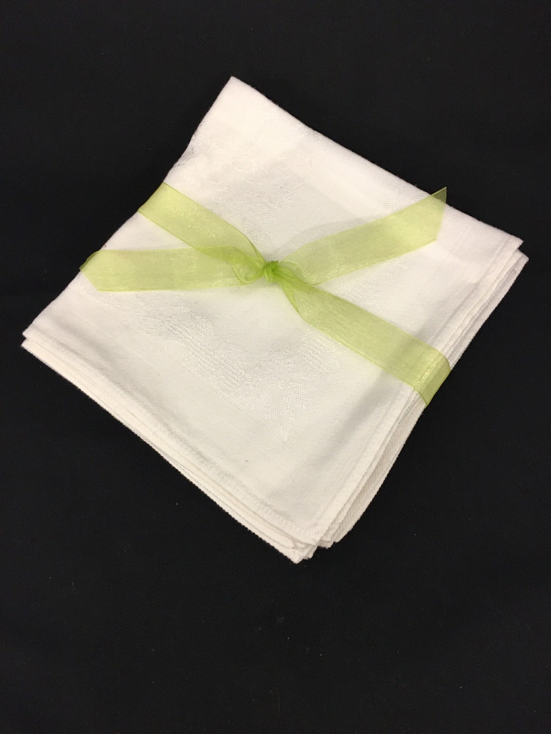 Six Vintage White Damask Napkins Etsy