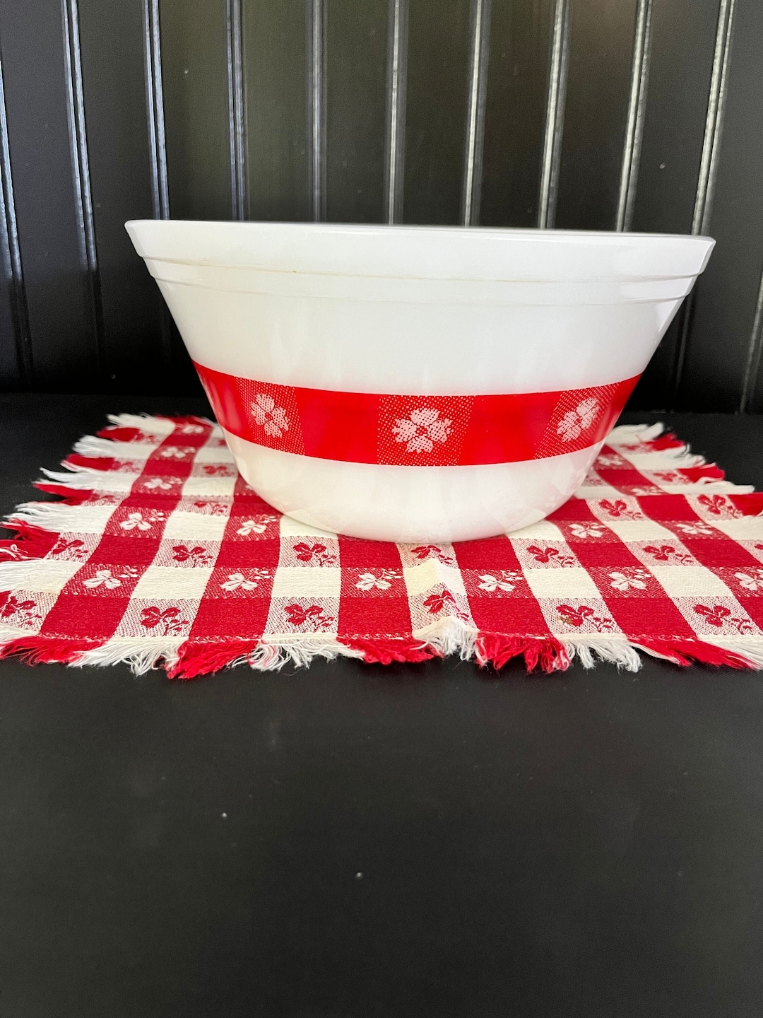 Vintage Federal Glass Mixing Bowl Red Gingham 21/2 Qt Etsy