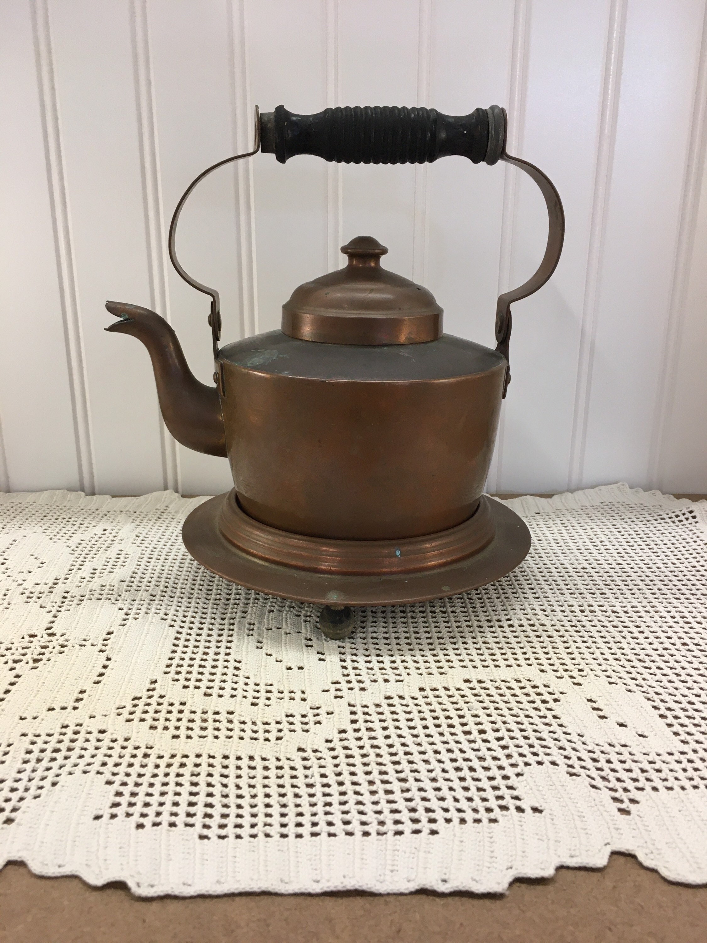 Swedish Grillby Mettalfabrik #4 Copper Teapot and Trivet