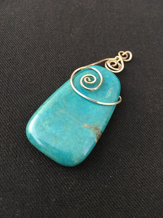 Chrysocolla Pendant Wrapped With Sterling Silver W