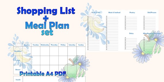 Meal Plan &amp; Shopping List Printable A4 PDF - Etsy