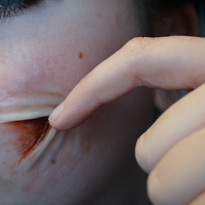 peeled skin | pulled skin silicone prosthetic | latex free | waterproof | mask | fantasy | LARP | halloween | special effects | encapsulated