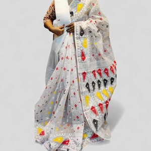 Jamdani Saree, Soft Jamdani With Floral Work All Over Saree, Dhakai Motif Jamdani Saree, Gift Saree, Traditional Bangali Jamdani Saree