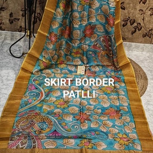 Pen Kalamkari Work On Tussar Silk, Kamalkari Work Saree With Blouse, Silk mark Certified Silk Saree