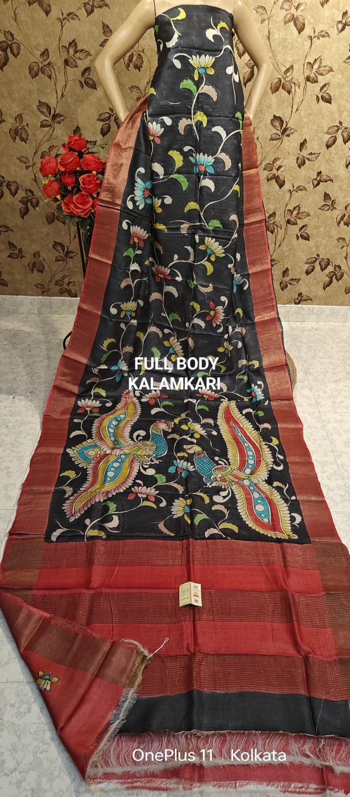 Pen Kalamkari Work On Tussar Silk, Kamalkari Work Saree With Blouse, Silk mark Certified Silk Saree