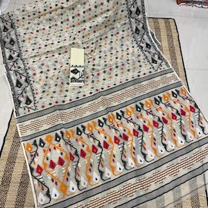 Floral Jamdani Saree: Soft Dhakai Motif, Traditional Bangali Gift