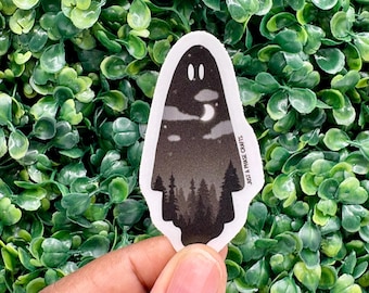 Halloween Ghost Landscape Vinyl Sticker, Spooky Goth Decor